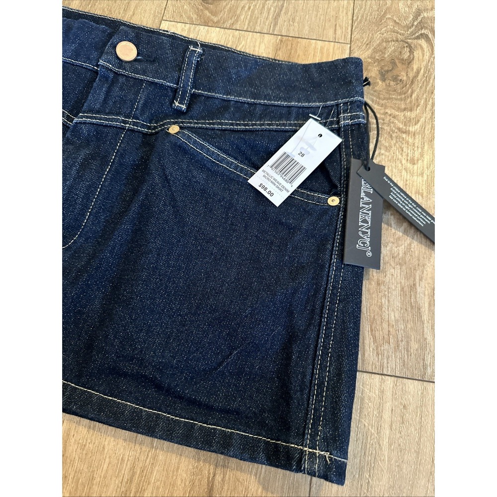 Blanknyc Women's Metallic Weave Dark Denim Micro Mini Skirt Gold Glitter Size 28